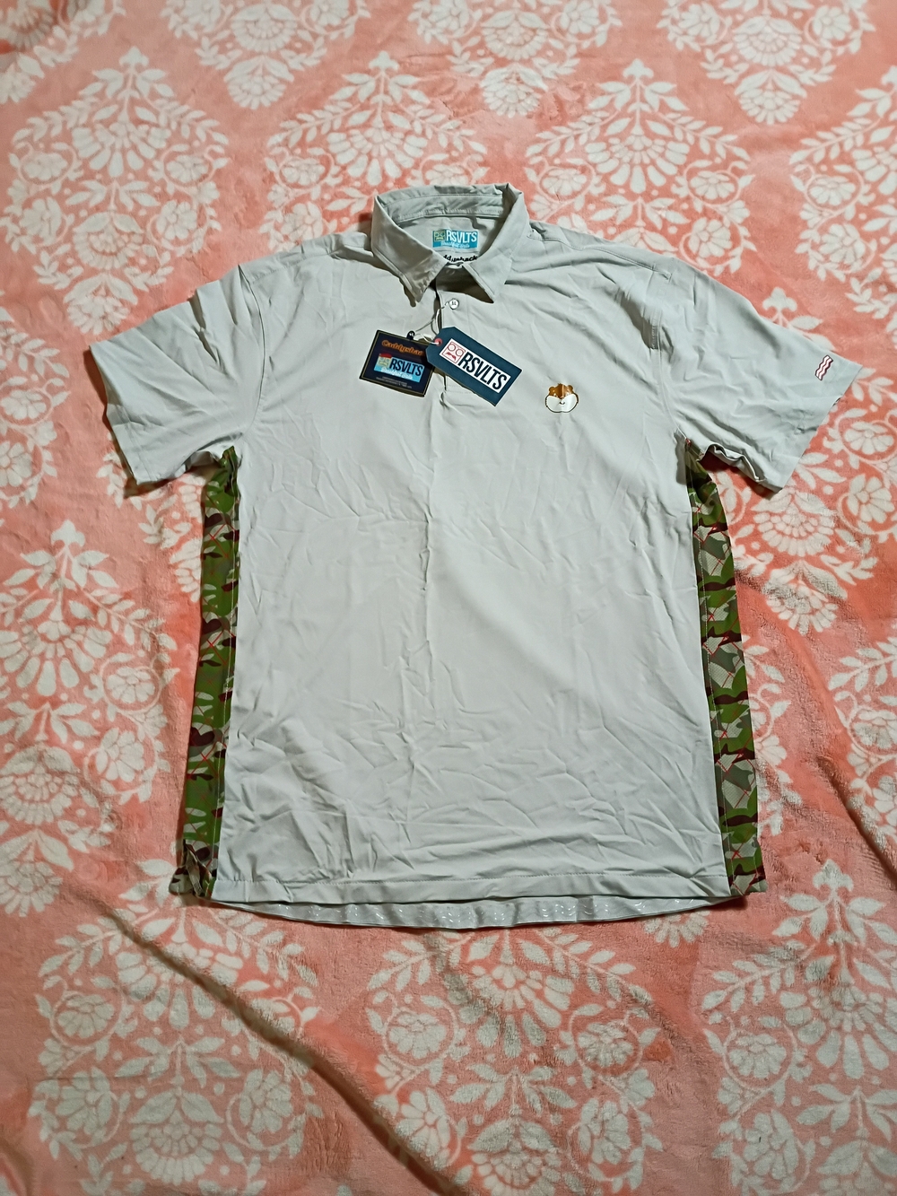 RSVLTS Men’s Light Gray Polo with Green Camo Panels